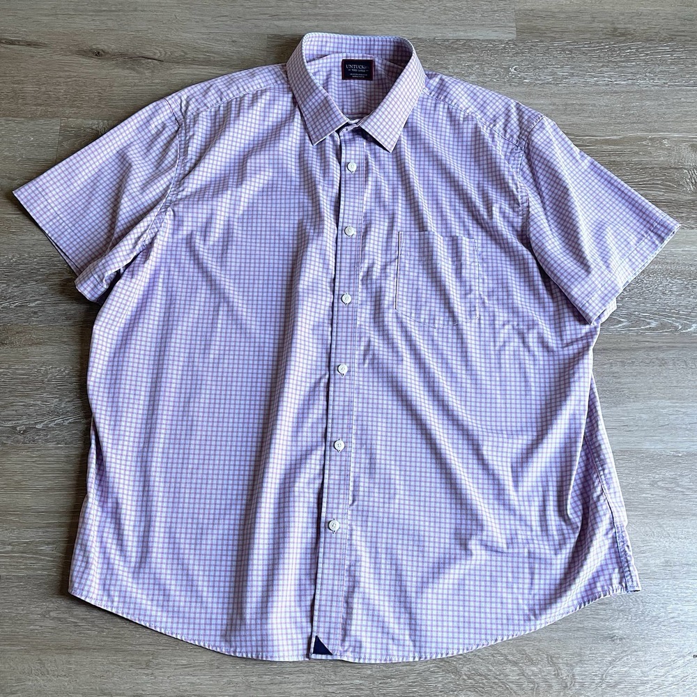 Untuckit Cagliari Shirt Mens XXX Large Check Stretch Nylon Blend Button Up Pink